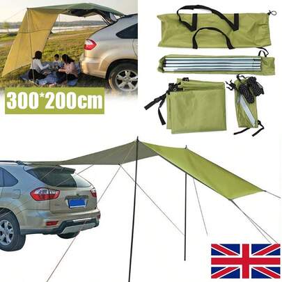 200X300CM Waterproof SUV Car Awning Tent - UV Protection, Rain Shelter For Outdoor Camping, 210D Oxford Cloth, Adjustable Height, 6-Person Capacity, Steel Frame, Drawstring Closure, Waterproof Tent