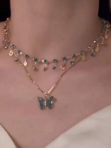 1 pieza Collar con forma de corazón rojo de lujo con perla falsa y diseño de cadena ósea de alta gama para mujeres