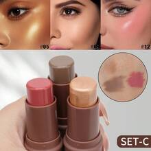 HelloKiss 3pcs/Set Face Contour Highlighter & Blush Stick, Multi-Functional Highlighter & Blush Cream, Concealer Pencil, Non-Greasy, Waterproof & Long-Lasting, Sculpt Facial Contour, Suitable For Beginners, All Skin Tones, Spring, Autumn, Winter, Festivals, Daily Commute - 多色套裝 - 查看 7