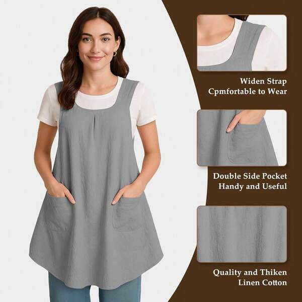 1 Delantal cruzado práctico para mujer con bolsillos grandes para el hogar, la cocina, el comedor, la cafetería, la cocina y el jardín, productos de limpieza del hogar y equipo de protección, delantal de limpieza y protección del hogar