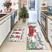 1 buc Covor Decorativ de Alergător de Toamnă cu Camion Retro de Crăciun, Covor de Alergător Antiderapant cu Pitici de Crăciun, Covor de Bucătărie Lavabil cu Fermieri, Folosit pentru Coridoare, Spălătorii, Pasaje de Verandă, Preșuri de Toamnă.