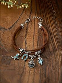1 pezzo Stivali da cowboy in stile occidentale, Cappello da cowboy, Set di collana e bracciale vintage a più pendenti decorativi per donne