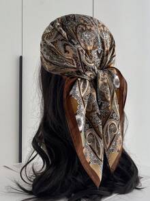 1pc Women Bandana With Paisley Flower Pattern, Square Silk Scarf For Head Wrap And Decoration,Hair Accessories Fall Winter Headbands For Women Hair Band For Vacation Outfits Woman - Multicolor - View 4