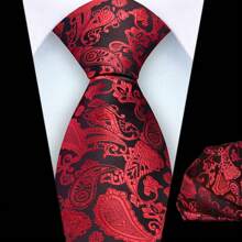 Set de 2 piezas que incluye corbata de 8cm de ancho con estampado de cachemir y flor y pañuelo a juego. Elegante accesorio de corbata de negocios de alta calidad para bodas, regalos familiares, Navidad o fiestas.