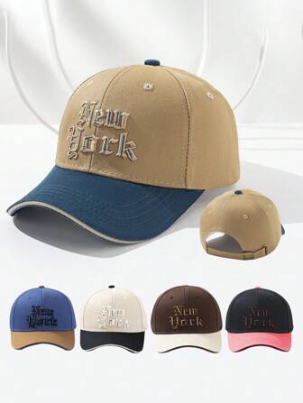 1 件男女通用撞色“NEW YORK”刺绣棒球帽，适合户外运动和活动