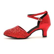 SENMANYU Women Salsa Ballroom Dance Shoes | 2.17" Heel With Adjustable Ankle Strap | Dancing Pumps For Latin Tango Flapper Character Party Glitter Shoe - 紅色 - 查看 4