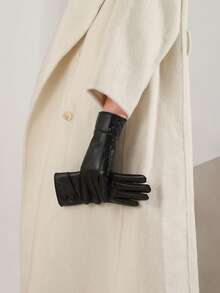 1 Pair Elegant Casual PU Leather Quilted Women's Warm Touchscreen Gloves, Windproof Waterproof Thermal Lined, Suitable For Daily Wear, Outdoor Sports, Driving All Season, Autumn/Winter - A - View 8