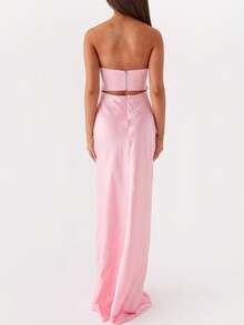 Women Cutout Tube Long Dress Strapless Bodycon Maxi Dress Bandeau Backless Dresses Summer Holiday Beachwear - 粉色 - 查看 5