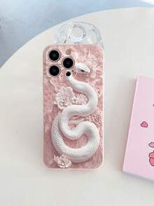 Ốp lưng điện thoại TPU mềm in 2D họa tiết rắn trắng và hoa hồng, chống sốc, dễ mang theo, tương thích với Apple 16 15 14 13 12 11 Pro Max / A07 A17 S25 S24 S23 / Tương thích với Redmi / Tương thích với OPPO / Tương thích với Realme / Tương thích với Infinix - Hồng - Xem 4