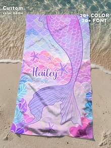 Toalha de praia personalizada com nome e cauda de sereia - Design de praia, toalha de banho superabsorvente e de secagem rápida, perfeita para praia, natação, camping e viagens, essencial para praia | Tema animal | Toalha de poliéster, acessórios de praia, adequada para todos os feriados