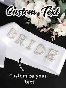 定制白色新娘绶带，镶嵌人造珍珠和水钻，准新娘绶带，单身派对绶带，选美生日定制绶带，定制绶带，定制新娘绶带，单身派对回礼，准新娘绶带，个性化绶带，单身派对绶带，定制绶带，派对回礼，个性化礼品，婚礼派对，礼品，礼品，伴娘求婚礼品 - 彩色 - 查看 1