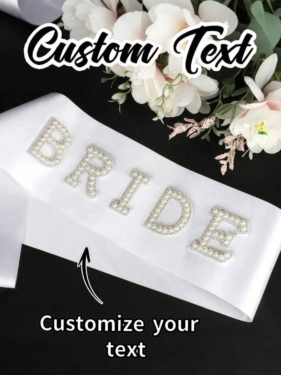 定制白色新娘绶带，镶嵌人造珍珠和水钻，准新娘绶带，单身派对绶带，选美生日定制绶带，定制绶带，定制新娘绶带，单身派对回礼，准新娘绶带，个性化绶带，单身派对绶带，定制绶带，派对回礼，个性化礼品，婚礼派对，礼品，礼品，伴娘求婚礼品 - 彩色 - 查看 1