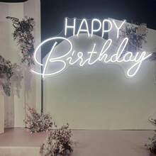 1pc Happy Birthday LED Neon Light, Warm White Wall-Mounted LED Lamp, With Switch, USB Powered, Plastic Material, 16.5*9.8 Inches - Multicolor - View 2