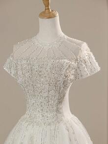 Vintage Spitze Hohlmuster Abendkleid, Palast-Stil Hochzeitskleid