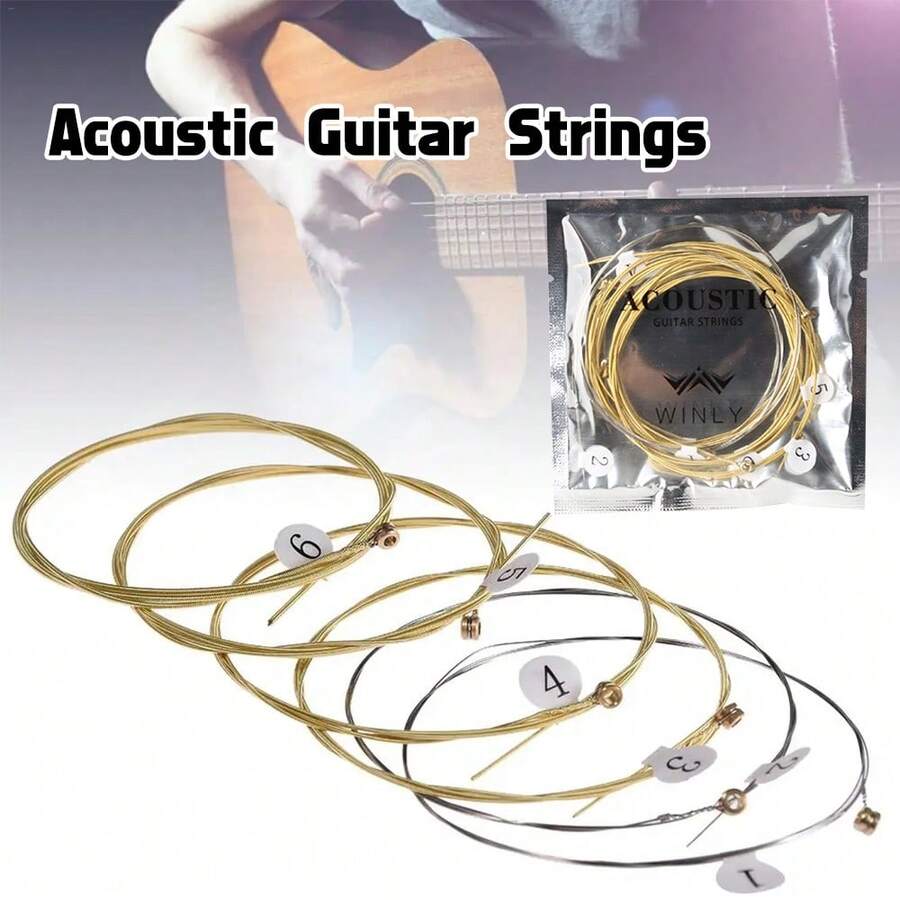 6pcs/Set Folk Guitar Strings Acoustic Guitar Strings Brass Hexagonal Steel Core Strings Set - Gold - View 1