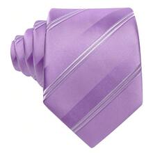 男士银灰色条纹纯丝经典领带商务正装领带手帕套装