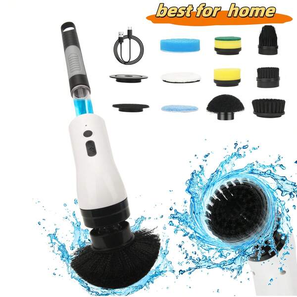 [Electric Scrubber] Rechargeable 2025 Electric Rotary Scrubber | 9 Brush Heads, 2H Power Dual Speed, Adjustable Extended Handle, For Tub Tile Floors Car, White Easter Gift Mothers Day Gift Items
