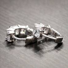 Princess Cut Cz Stone White Gold 925 Sterling Silver Men Women Hoop Earrings - as pic - View 5
