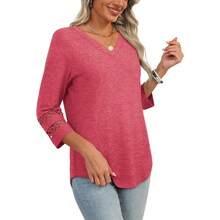 XIEERDUO 3/4 Length Sleeve Womens Tops Dressy Casual Blouses For Women 2025  V Neck T Shirts Summer Clothes - 珊瑚粉 - 查看 4