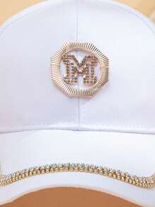 1 pièce Casquette de baseball mode femme avec bord de strass et logo M réglable, convient pour les sorties et les rassemblements quotidiens, cadeau idéal