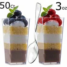Local Shipping-Zappy 60 Pack 3 Oz Square Mini Dessert Cups With Lids And Spoons Dessert Shooter Cups With Spoons Appetizer Cups Parfait Glasses Dessert Shot Glasses For Party Clear Tumbler Cups - 50個3盎司方形杯和50個湯匙 - 查看 6