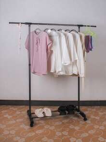 1pc Freestanding Thickened Clothes Rack, Heavy Duty Garment Hanger Stand For Home Bedroom Balcony Drying Clothes - Black - View 3