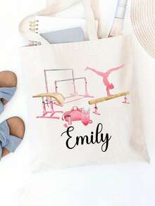 Custom Gymnastics Tote Bag - Personalized "Emily" Design With Gymnast Figures, Durable Polyester, Ideal Gift For Gymnastics Enthusiasts, Customizable Team Handbag, Gymnastics Accessories