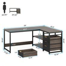 Tribesigns Tribesigns Schreibtisch mit 4 Schubladen, L-förmiger Computertisch mit 2 Ablagen, Reversible Eckschreibtisch für Büro,Arbeitszimmer, Wohnzimmer, Grau, 155*110*75cm