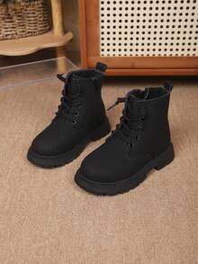 British Style Kids Boots, Autumn/Winter Versatile Unisex Children's Work Boots - Black - View 3