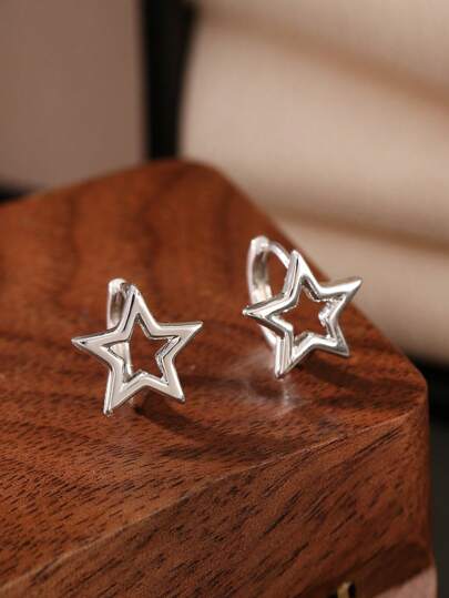 زوج من الأقراط النجمية ذات التصميم البسيط المجوف من النحاس، هدية عتيقة للنساء بطراز عذب، مناسبة للمناسبات