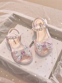 1 Pair Girls Soft Bottom Sandals New Cute Baby Shoes Anti-Slip Jelly Bottom Little Princess Sequin Bow Dance Shoes Crystal Shoes, Suitable For Summer