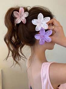 Set de 3 cleme de păr din plastic cu design floral Ombre, accesorii de păr elegante, minimaliste, asortate, pentru uz zilnic, pentru femei