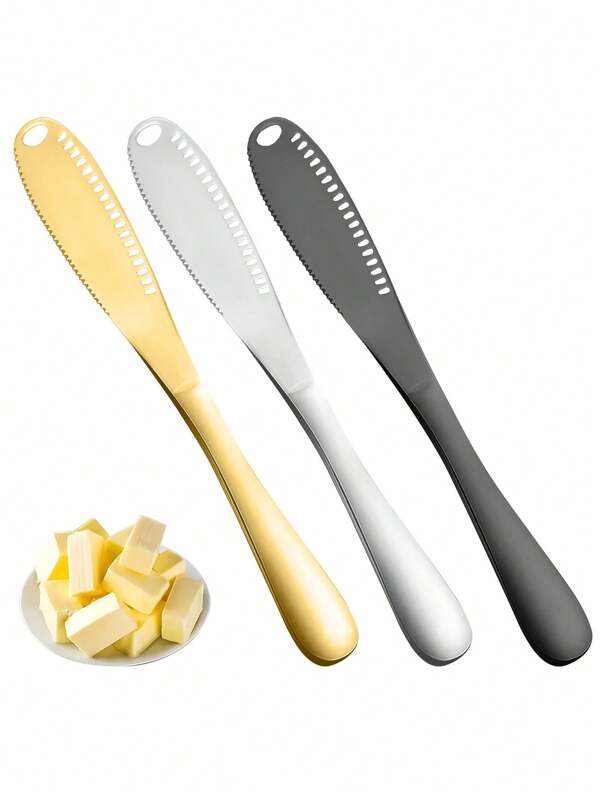 1pc 3-In-1 Stainless Steel Multifunctional Cheese Knife, For Cutting Butter, Grating Cheese, And Spreading Jam, With Comfortable Grip Handle Design