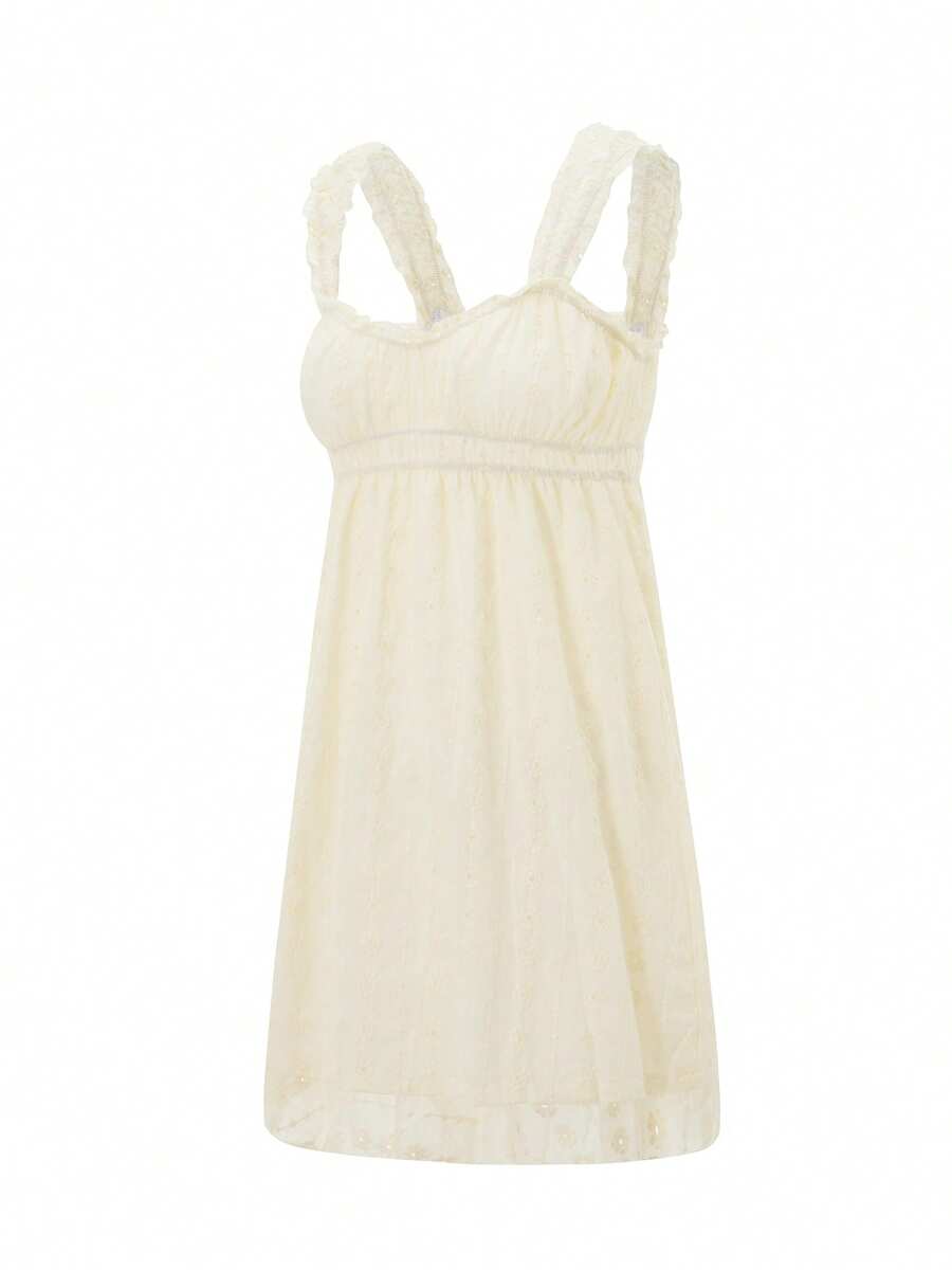 Women Summer Sleeveless Dress Floral Embroidery Loose Party A-Line Dress For Beach Club Streetwear - 淡黃色 - 查看 1