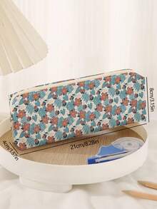 1pc Floral Pattern Print Corduroy Pencil Case, Stationery Storage Bag, Double-Sided Print Stationery Bag, Portable Multifunctional Office Stationery Pencil Storage, Gift For Students, Friends, Holiday Gifts, Pencil Pouch, School Bag School Supplies, Back To School - Multicolor - View 16