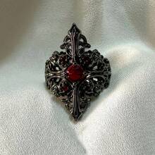 1pc Gothic Cross Ring, Medieval Punk Open Adjustable Black Ring, Motorcycle Club Jewelry Accessory Gift - Ring - View 9