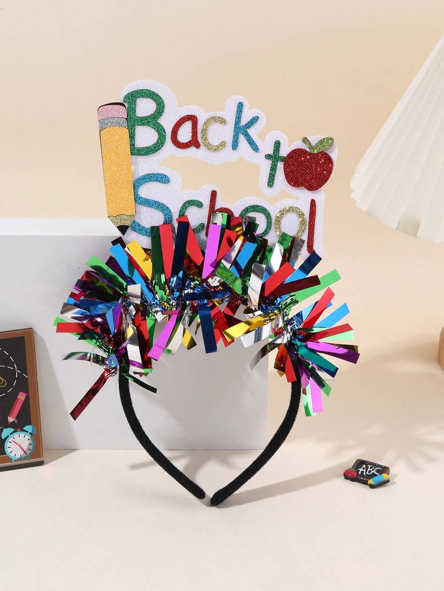 1pc Back To School Colorful Bling Hair Band,Pencil Apple Decoration Headband,Fashion Hair Accessories For Kids Toddlers Students Party Gifts - Multicolor - View 1