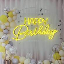 1pc Happy Birthday LED Neon Light, Warm White Wall-Mounted LED Lamp, With Switch, USB Powered, Plastic Material, 16.5*9.8 Inches - Multicolor - View 9