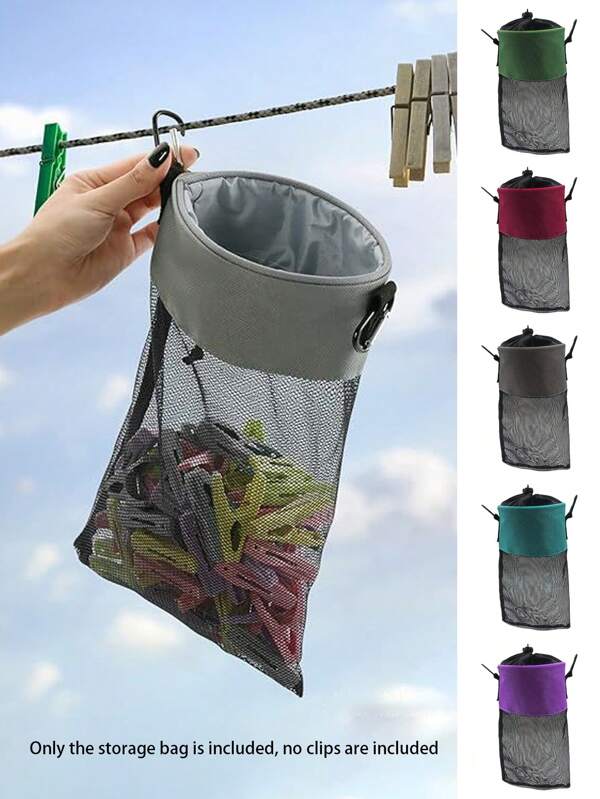 Mesh Clothespin Bag, Clothespin Bag With Hook For Hanging Clothes With Drawstring Closure, Clothespin Bag With Wide Mouth, Drawstring, Clothespins For Clothesline, Wooden Clothespins, Canvas Hanging Storage Bag For Clothespins On Clothesline