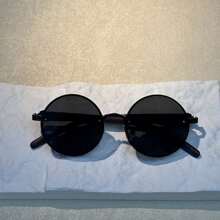 1 Pair Men's Round Metal Faux Wood Grain Temple Fashion Glasses, Fashionable