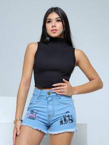 Young Girls Denim Shorts - 淺色水洗藍 - 查看 4