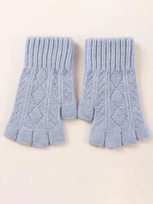 1双女士秋冬针织手套，带保暖内衬，户外保暖露指手套，时尚百搭袖套