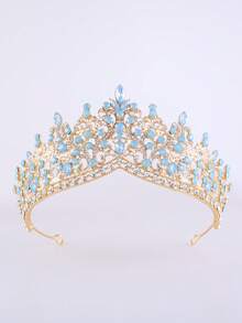 1pc Elegant Sparkling Teardrop Rhinestone Alloy Bridal Crown, Suitable For Women's Party & Birthday Wear