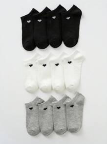 10 pares/12 pares de calcetines tipo tobillero con estampado de corazón para niños, en negro/blanco/gris, cómodos y versátiles, aptos para niñas, para primavera/otoño