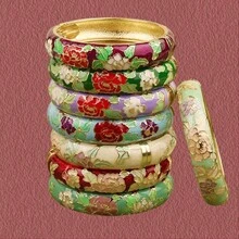 Cloisonne Floral Open Cuff Bracelet, Oil Drop Alloy Bangles, Gifts For All, Various Sizes Available - Enamel Cloisonné Bracelet With Peony Pattern - View 3