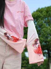 1pc Lovely Ice Sleeves For Women, Summer New Loose Fresh Anti-UV Driving Gloves, Ice Silk Arm Sleeves, Hand & Elbow Sun Protection