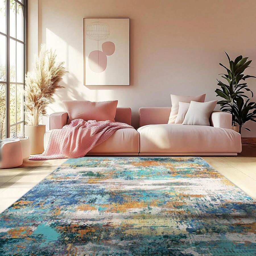 Washable Area Rug For Living Room, Modern Abstract Area Rugs, Soft Non-Slip Carpet, Low Pile Large Rug For Kitchen Office Dining Room, Home Office - 彩色 - 查看 1
