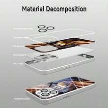 1pc Black & Gold Apple Pattern Glass Material Phone Case, Elegant & High-End, Compatible With IPhone - Silver - View 5