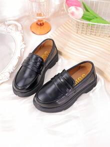 British Vintage Style Kids' Loafers, New Spring & Summer Flat Shoes For Girls Toddlers Infants, Black Boys' Slip-On Dress Shoes, Campus Casual Moccasins For Boys And Girls - Black - View 4