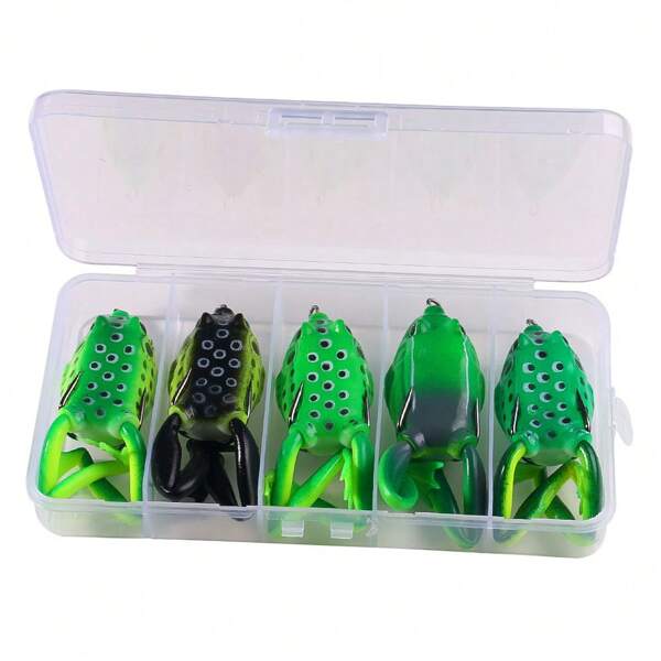 HENGJIA 5 pièces/lot Leurre pour la pêche de la grenouille tonnerrée en surface. Kit d'appâts souples artificiels nageants flottants pour la pêche en eau douce et salée. Convient pour le black-bass et la truite.